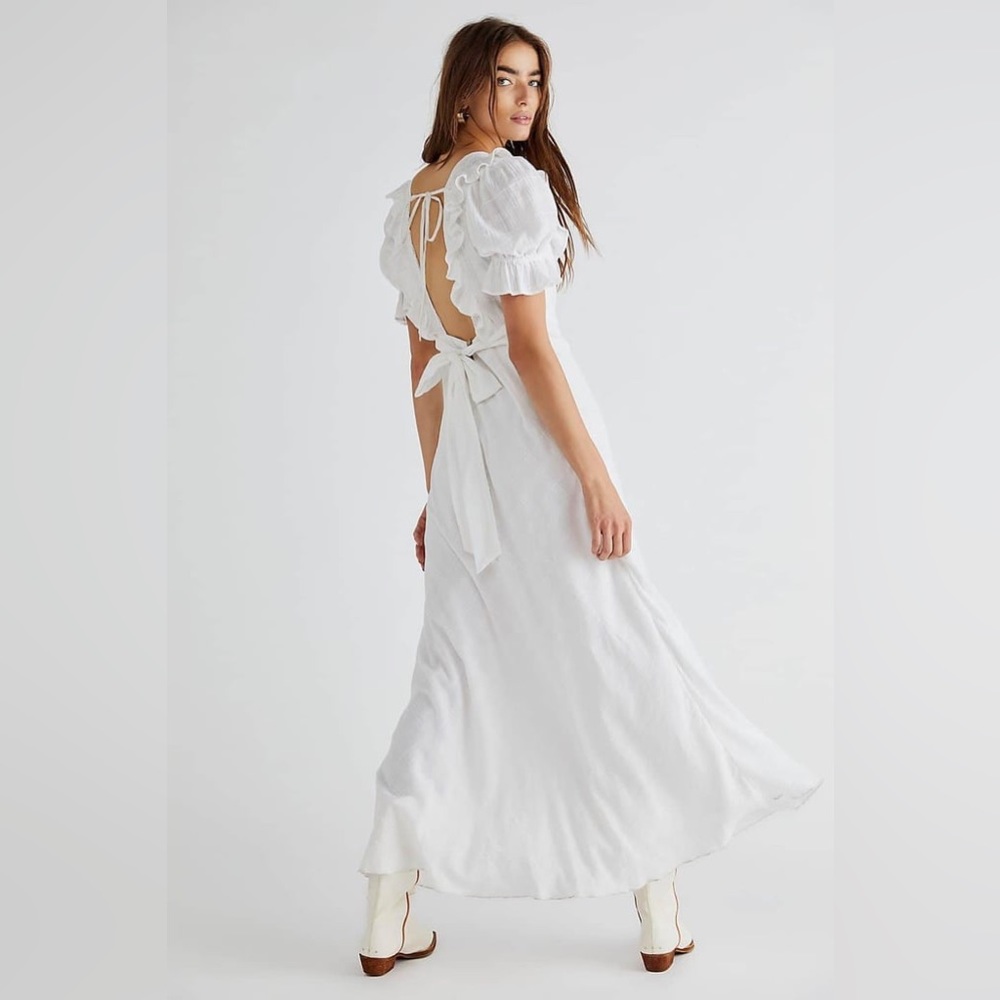 Free People Now And Forever White 100 % Cotton Midi Dress Size XS